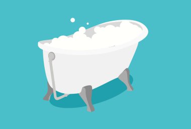 Sabun köpüğüyle banyo vektör illüstrasyonu. Köpüklü köpüklü banyo