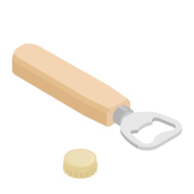 Beyaz arka planda izole edilmiş klasik şişe açacağı ve mantar. Isome Manzarası. Vektör