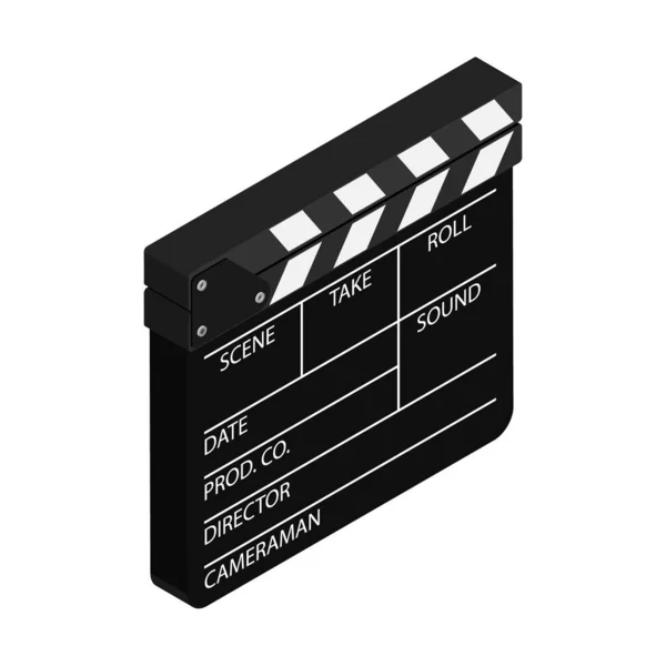 Filmklepbord Geïsoleerd Witte Achtergrond Blanco Bioscoopklepper Vector Isometrische Visie — Stockvector