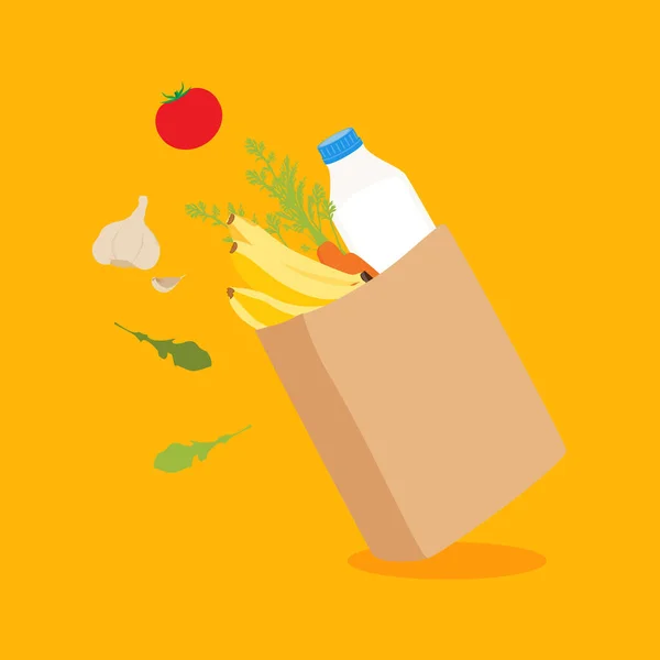 Evde Market Teslimatı Taze Sebze Meyve Yiyecek Içecek Dolu Alışveriş — Stok Vektör