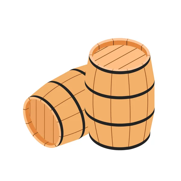 Wooden Barrels Wine Other Alcohol Isolated White Background Vector Isometric — Stock Vector