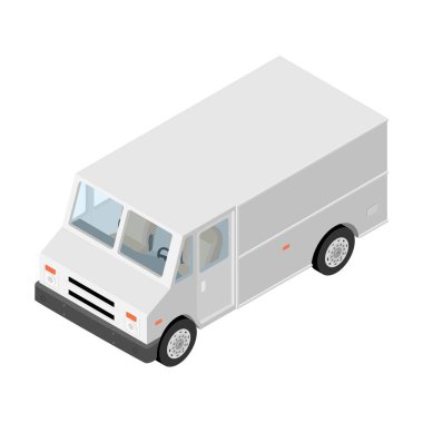 Paket, posta kamyonu, posta arabası beyaz arka planda izole edilmiş. Servis taşımacılığı. Vektör