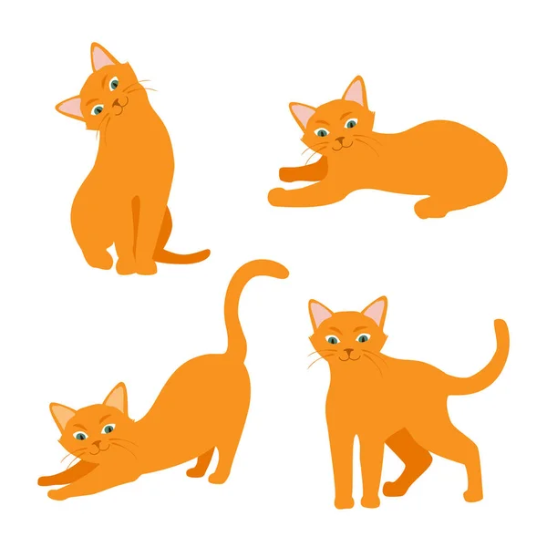 Ensemble Chat Bande Dessinée Avec Différentes Poses Émotions Comportement Chat — Image vectorielle