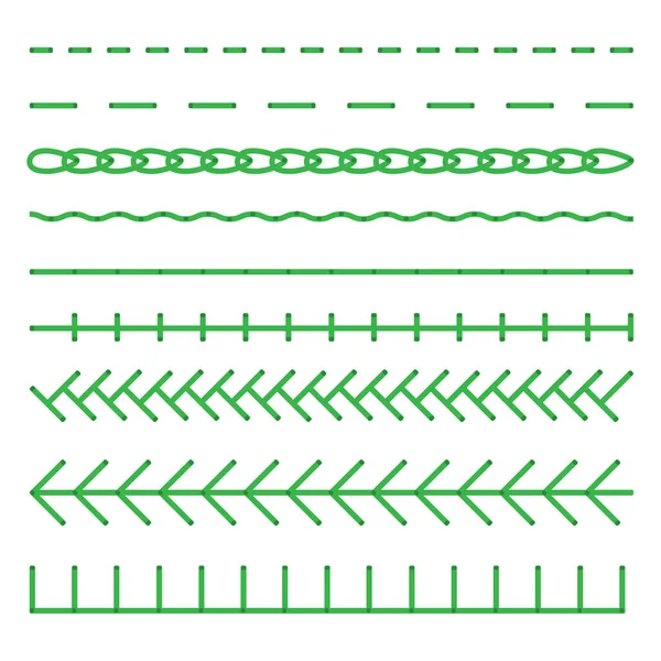 Ambachtelijke Borduurnaden Cartoon Stof Stiksels Geïsoleerde Illustraties Mode Materialen Leer — Stockvector