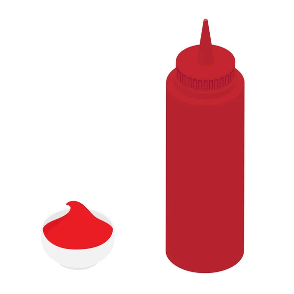 Stlačte Kečup Láhev Rajčatový Kečup Misce Izolované Bílém Pozadí Rajčatová — Stockový vektor