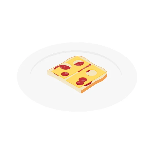 Sándwich Apetitoso Con Queso Tostadas Salami Placa Ilustración Vectorial Aislado — Vector de stock