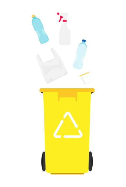 Yellow Can Sorted Plastic Garbage Vector Icon Recycling Garbage Separation — Stock Vector