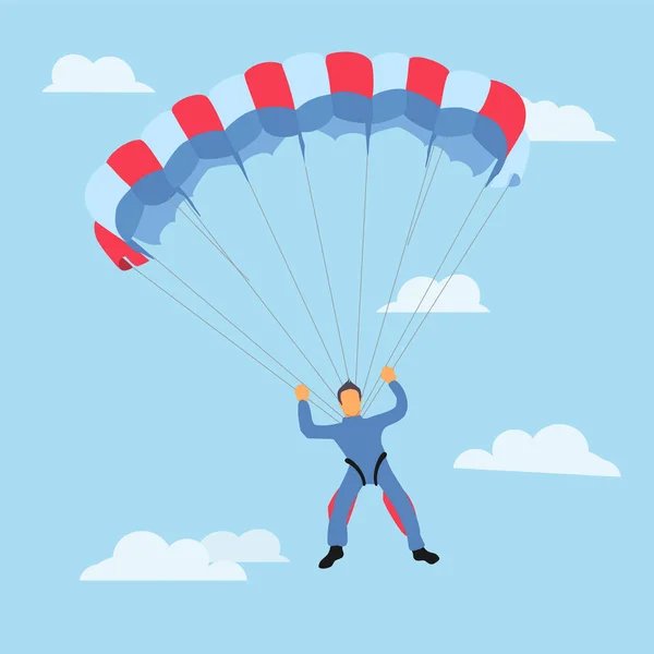 Skydiver Літає Парашутом Парашутом Спорту Дозвілля Концепція Векторні Ілюстрації — стоковий вектор