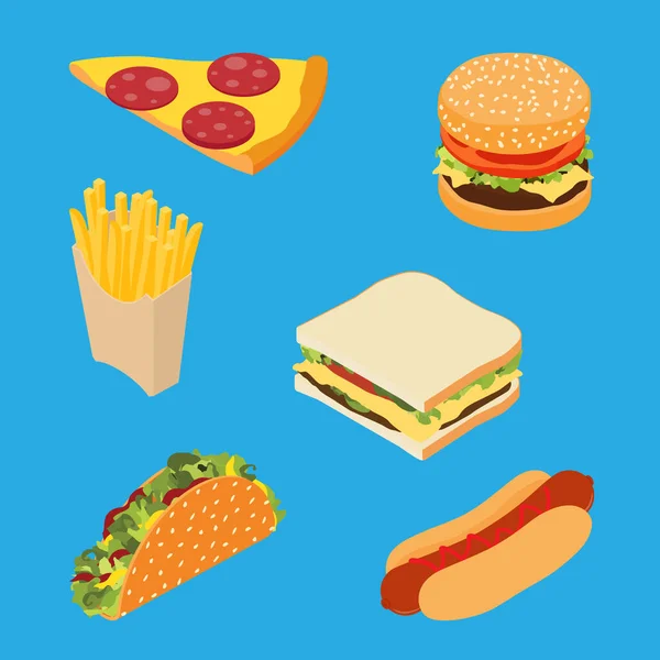 Set Comida Rápida Papas Fritas Hot Dog Sándwich Hamburguesa Hamburguesa — Vector de stock