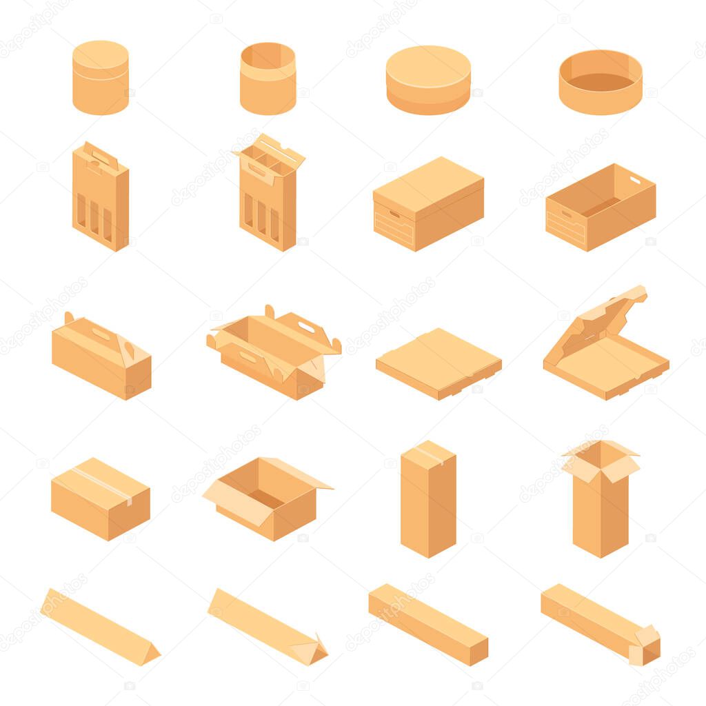 Download Carton Delivery Packaging Open And Closed Box Cardboard Box Mockup Set Vector Isometric View 437182348 Larastock