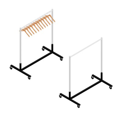 Beyaz arka plan rasterinde izometrik görüntüsü olan boş elbise dolabı rafı.