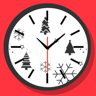 Mutlu yıllar. Noel zamanı konsepti. Renkli arkaplanda duvar saati