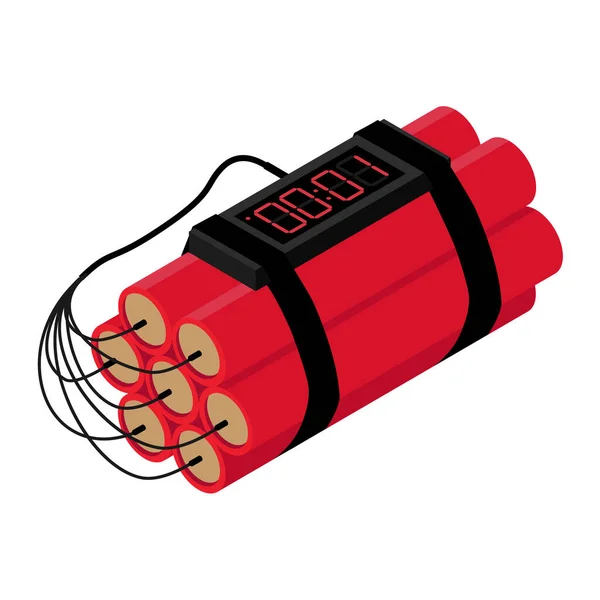 Realistyczne Szczegółowe Isometric Red Detonate Dynamite Bomb Stick Timer Clock — Zdjęcie stockowe