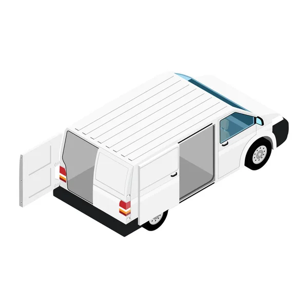 Gedetailleerde Cargo Delivery Van Met Geopende Deuren Raster Isometrische Weergave — Stockfoto
