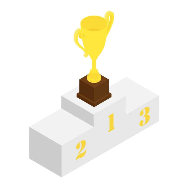 Ganadores Blancos Podio Copa Trofeo Campeón Oro Pedestal Vista Isométrica — Foto de Stock