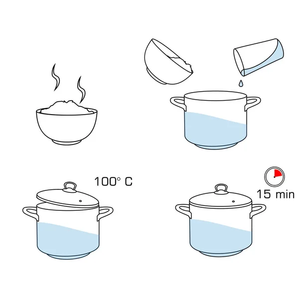 Hoe Rijst Koken Met Weinig Ingrediënten Gemakkelijk Recept Instructie Het — Stockfoto