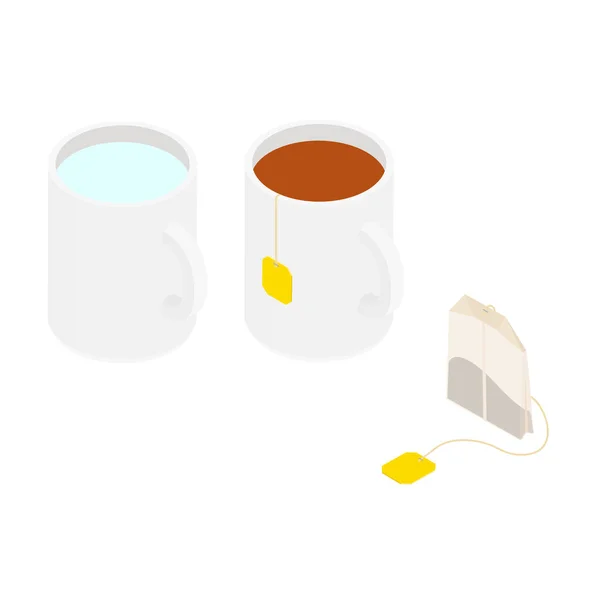 Canecas Cerâmica Branca Com Chá Água Saco Chá Isolado Num — Fotografia de Stock