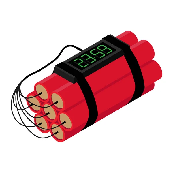 Realistic Detailed Isometric Red Detonate Dynamite Bomb Stick Timer Clock — Stock Photo, Image