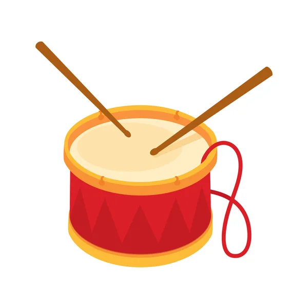 赤いドラムと木製のドラムスティック ドラムマシン 白を基調としたベクトルイラスト — ストックベクタ