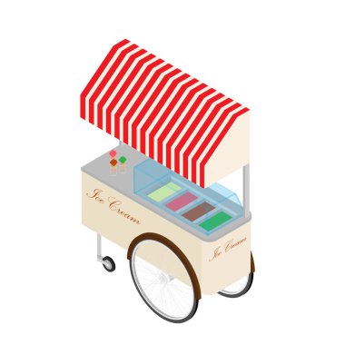Dondurma arabası vektörü beyaz izometrik görüntüde izole edildi.