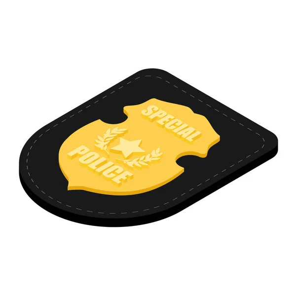 Ufficiale Polizia Speciale Distintivo Oro Isolato Sfondo Bianco Vista Isometrica — Vettoriale Stock