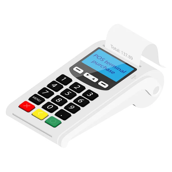 Pos Máquina Pago Terminal Aislada Sobre Fondo Blanco Terminal Pagos — Vector de stock