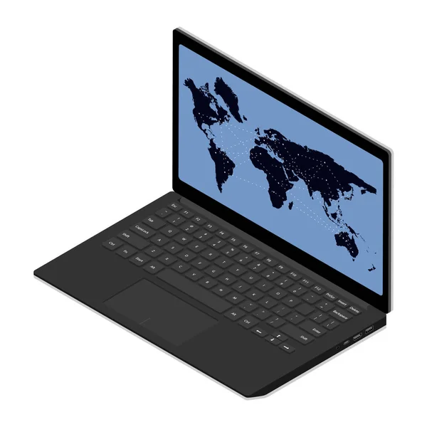 Localização Localização Laptop Com Vista Isométrica Mapa Mundo Isolado Sobre — Vetor de Stock