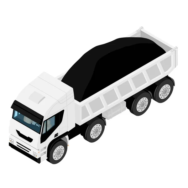 Dump Truck Full Soil Isolated White Background Isometric View — Stock Vector