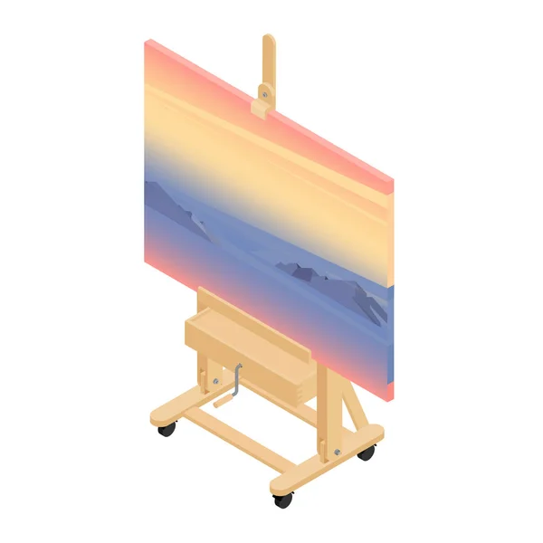 Art Drawing Class Concept Paint Desk Easel Sunset Mountains Painting — Stock Vector