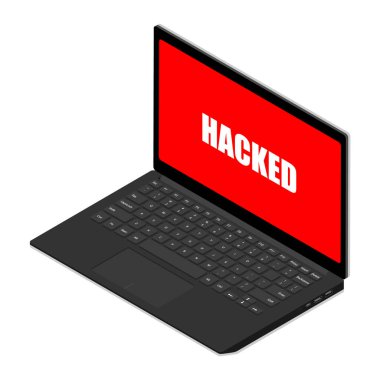 Metni hacklenmiş dizüstü bilgisayar ekranı. Virüs, korsanlık, hackleme ve güvenlik kavramı. Isome Manzarası. raster