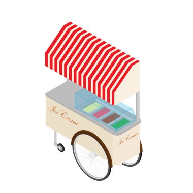Dondurma arabası raster beyaz izometrik görüntüde izole.
