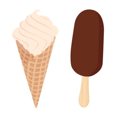 Beyaz üzerine izole edilmiş raster çikolata ve vanilyalı dondurma koleksiyonu