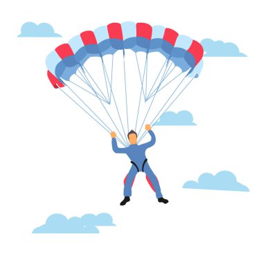 Paraşütle atlayan paraşütçü, paraşüt sporu ve eğlence aktivitesi konsepti rasteriyle uçuyor.