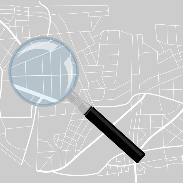 Поиск Концепции Расположения Карте Фон Карты Города Увеличительное Стекло Вектор — стоковый вектор