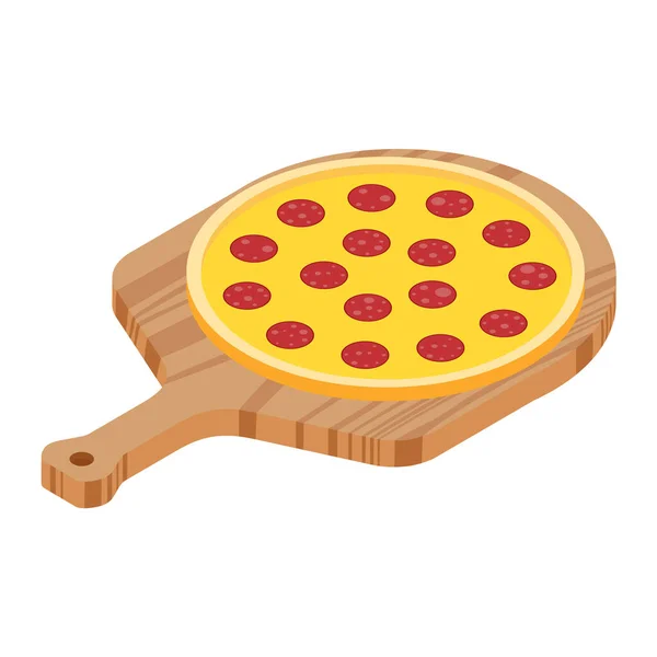 Salami Pizza Wooden Board Restaurants Pizzerias Delicious Taste Pizza Cheese — Stock Vector