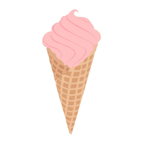 Морозиво Вафельному Конусі Вектор Ізольовано Білому Тлі Рожеве Морозиво — стоковий вектор
