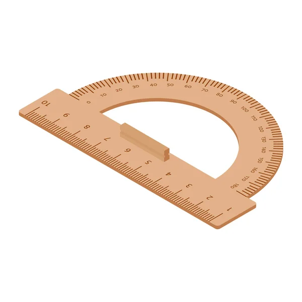 Wooden Ruler Protractor Vector Metric Imperial Centimeter Classic Education Measure — Stock Vector
