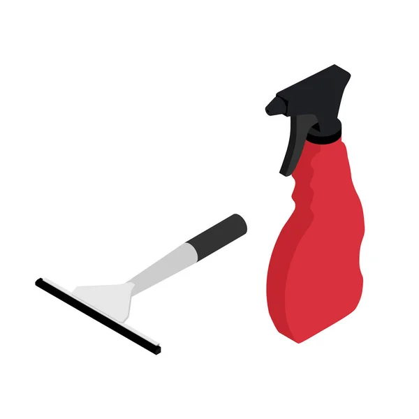 Raster Ilustrasi Kaca Jendela Karet Merah Squeegee Bersih Dan Botol — Stok Foto