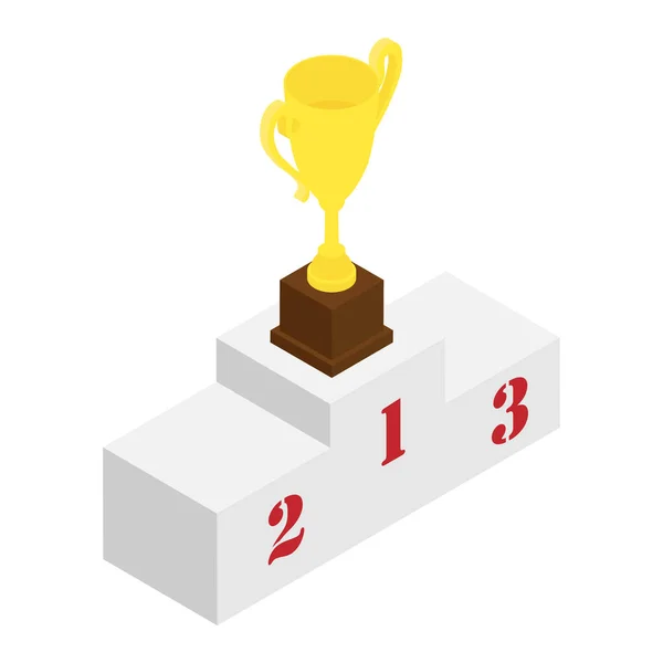 白の勝者表彰台と黄金のチャンピオントロフィーカップ ペストラル アイソメトリックビュー 勝利の概念 ラスターイラスト — ストック写真