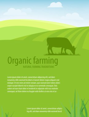 Organik tarım. Doğal çiftçilik gelenekleri. Kırsal alan, çiftlik hayvanları ve tasarım elementleri. Tarım şablonu
