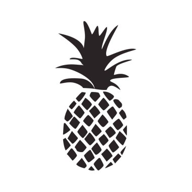 Beyaz arka planda izole edilmiş ananas tropikal meyve siyah silueti.