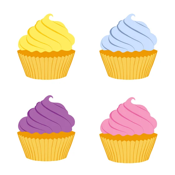 Sabrosos Cupcakes Aislados Sobre Fondo Blanco — Vector de stock