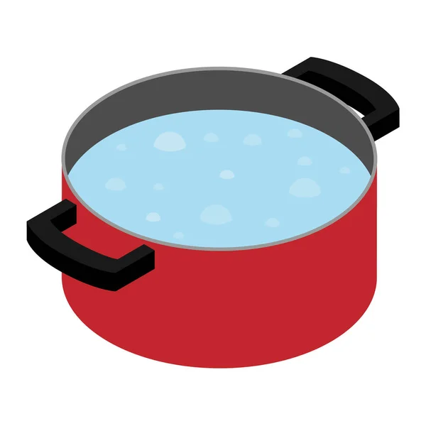 Boiling water in pan. Big black pot. Vector flat cartoon illustration Stock  Vector