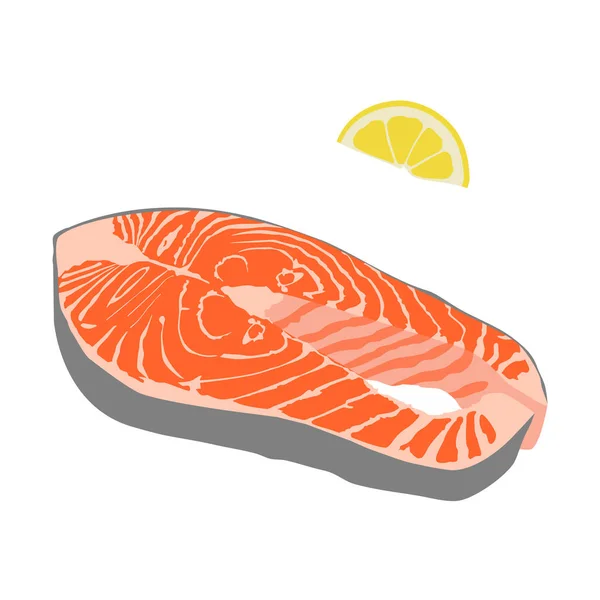红鲑鱼片 带有柠檬 背景为白色 — 图库矢量图片