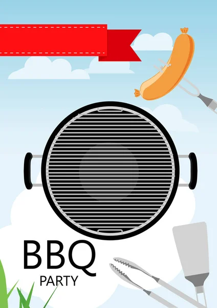 Bbq Party Uitnodiging Met Grill Eten Barbecue Poster Voedselflyer — Stockvector