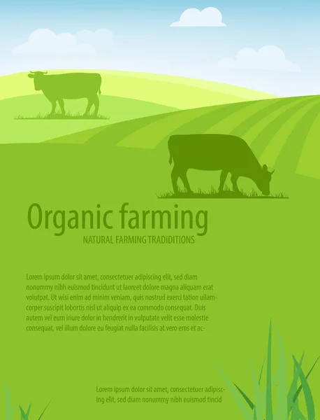 Organic Farming Natural Farming Traditions Rural Landscape Farm Animals Design — Stock Vector