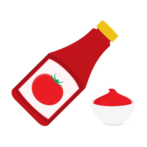 Bouteille Ketchup Ketchup Tomate Dans Bol Isolé Sur Fond Blanc — Image vectorielle