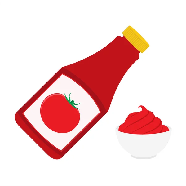 Kečup Láhev Rajčatový Kečup Misce Izolované Bílém Pozadí Rajčatová Kečup — Stockový vektor