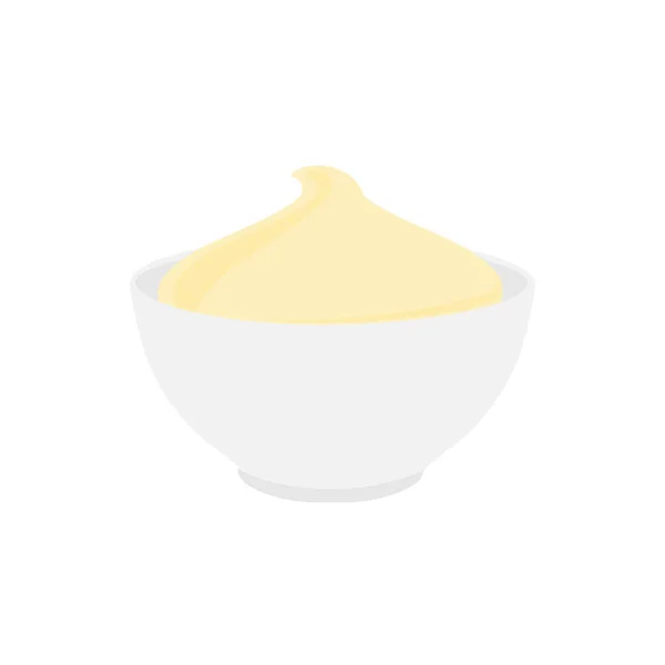 Crème Sure Dans Bol Isolé Sur Fond Blanc Portion Sauce — Image vectorielle