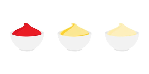 Bol Avec Sauce Sertie Isolé Sur Fond Blanc Ketchup Tomate — Image vectorielle